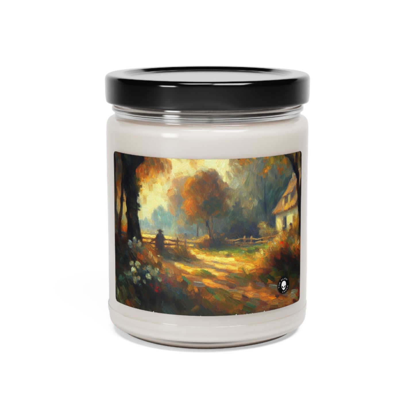 "Sunset Serenity : Peinture de jardin impressionniste" - La bougie de soja parfumée Alien 9oz Impressionnisme