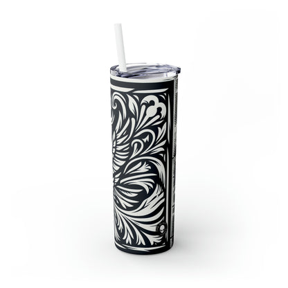 "Elements in Unison: A Woodcut Exploration" - The Alien Maars® Skinny Tumbler with Straw 20oz Woodcut Printing