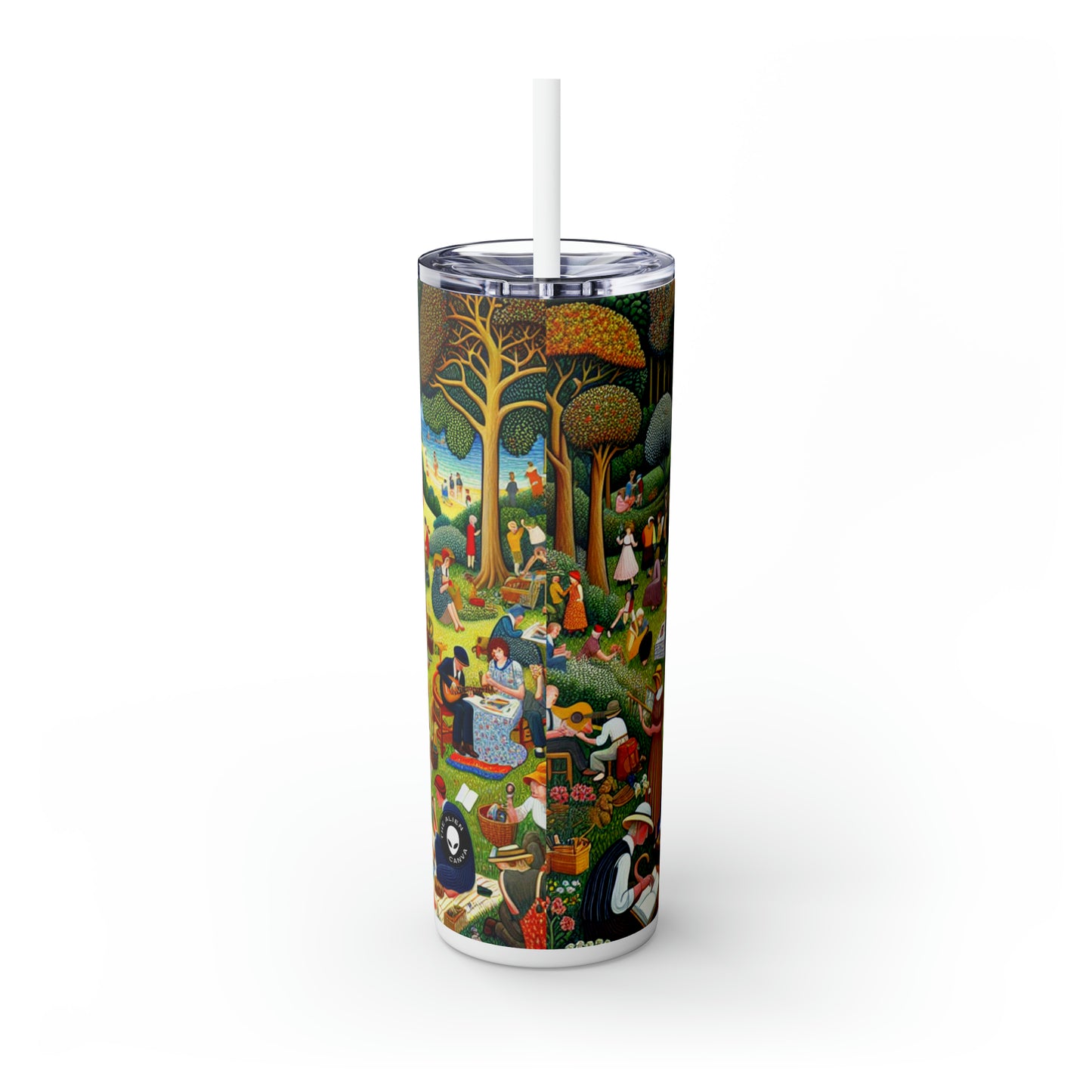 "Whimsical Village Delights" - The Alien Maars® Skinny Tumbler with Straw 20oz Naïve Art