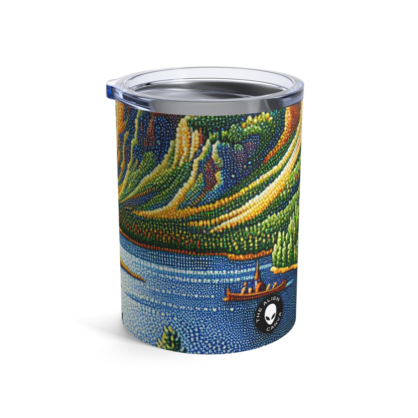 "Tranquil Sunset: A Pointillist Masterpiece of Serene Countryside" - The Alien Tumbler 10oz Pointillism