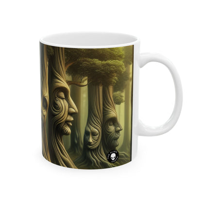 « Whispering Trees : Les secrets de la forêt mystique » – Tasse en céramique Alien 11 oz