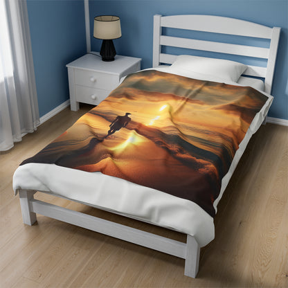 "A Stroll Along the Beach at Sunset" - The Alien Velveteen Plush Blanket Photorealism Style