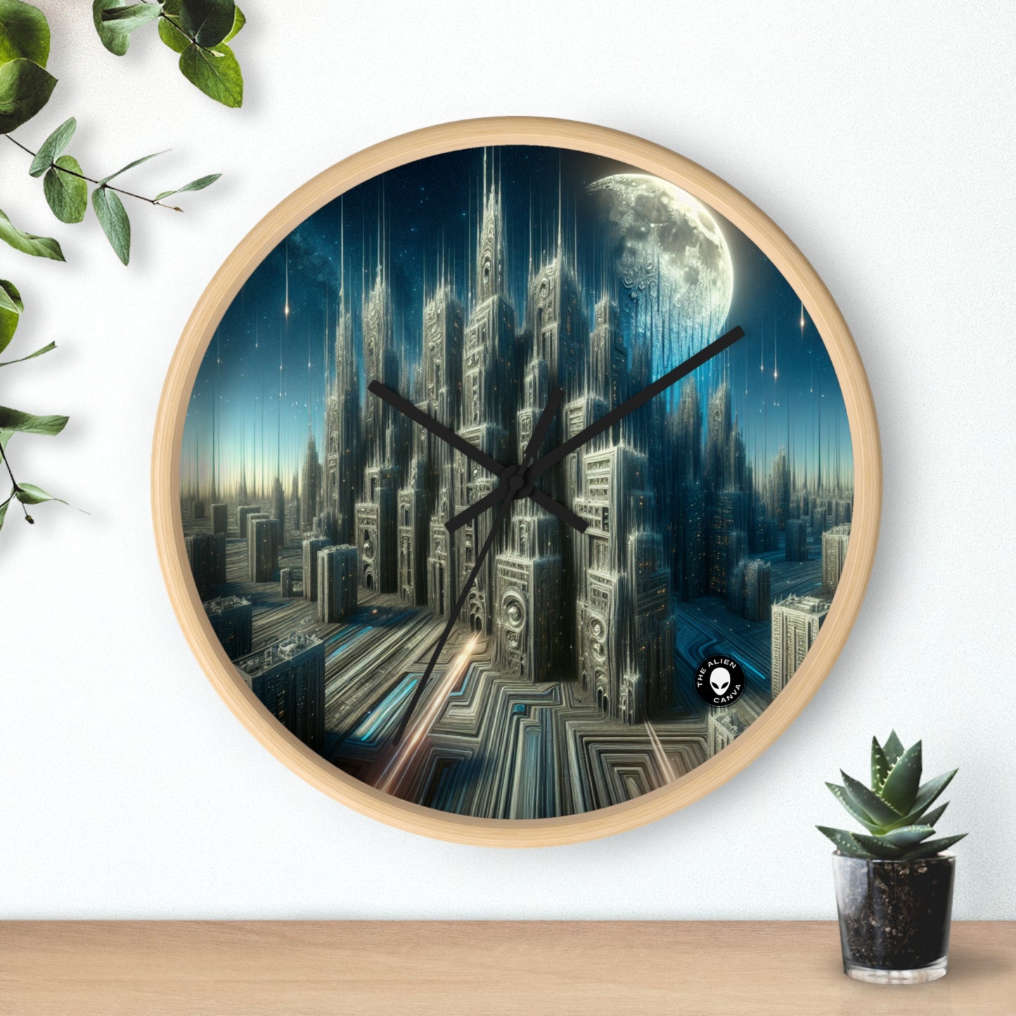 "Nighttime Cityscape Melt" - The Alien Wall Clock