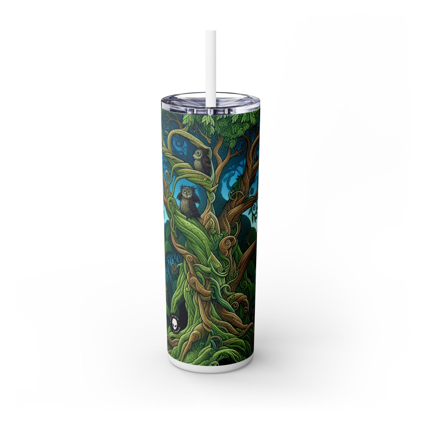 "Bosque encantado: donde los árboles bailan y las criaturas deambulan" - Vaso delgado con pajita de 20 oz de The Alien Maars®