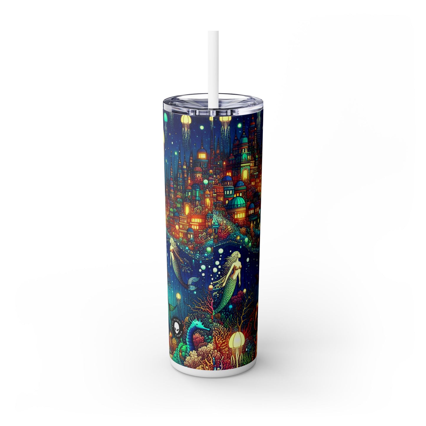 « Glowing Jellyfish City : un monde sous-marin fantaisiste » - Verre fin Alien Maars® avec paille 20 oz