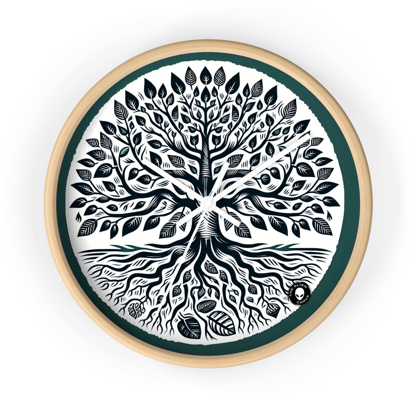 "Modern Woodcut Family Tree" - The Alien Wall Clock Woodcut Printing