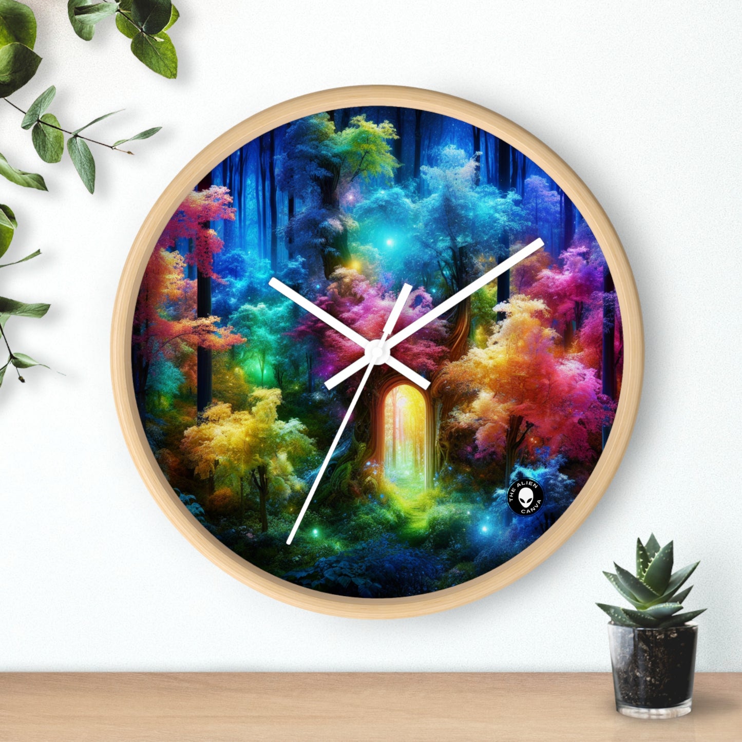 "Enchanted Rainbow Forest: Gateway to the Unseen Realm" - The Alien Wall Clock