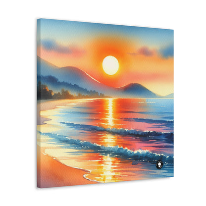 "Amanecer en la playa" - La pintura de acuarela de Alien Canva