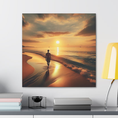 "Une promenade le long de la plage au coucher du soleil" - Le style photoréaliste d'Alien Canva