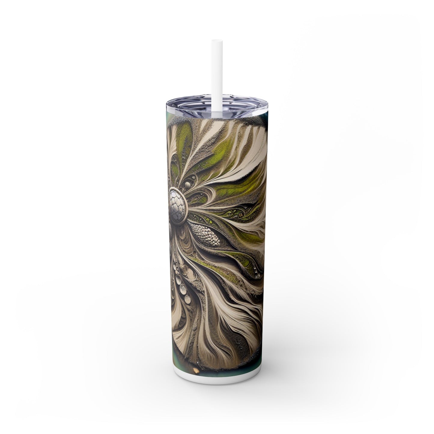 "Sandy Symphony: A Colorful Stone Mosaic on the Beach" - The Alien Maars® Skinny Tumbler with Straw 20oz Land Art