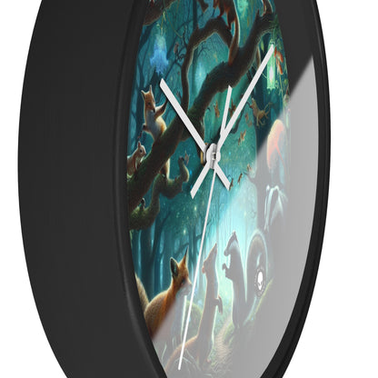 "Mystical Menagerie: Creatures frolicking in an enchanted forest" - The Alien Wall Clock