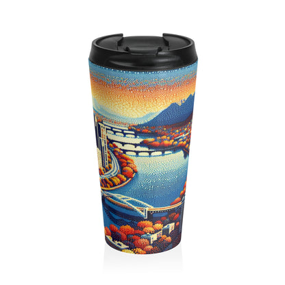 "Twilight Dotted Serenity" - The Alien Stainless Steel Travel Mug Pointillism