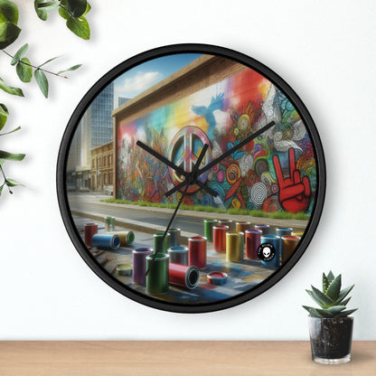 "Galactic Graffiti: A Cosmic Street Art Mural" - The Alien Wall Clock Street Art