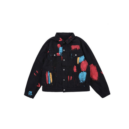 Printed ink splash denim jacket