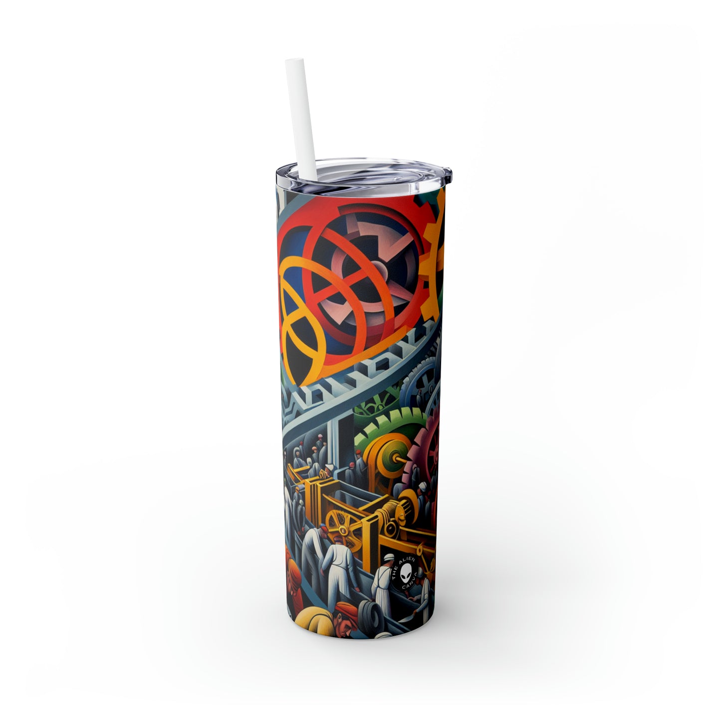 "Industrial Constructivism: Gears and Labor" - The Alien Maars® Skinny Tumbler with Straw 20oz Constructivism