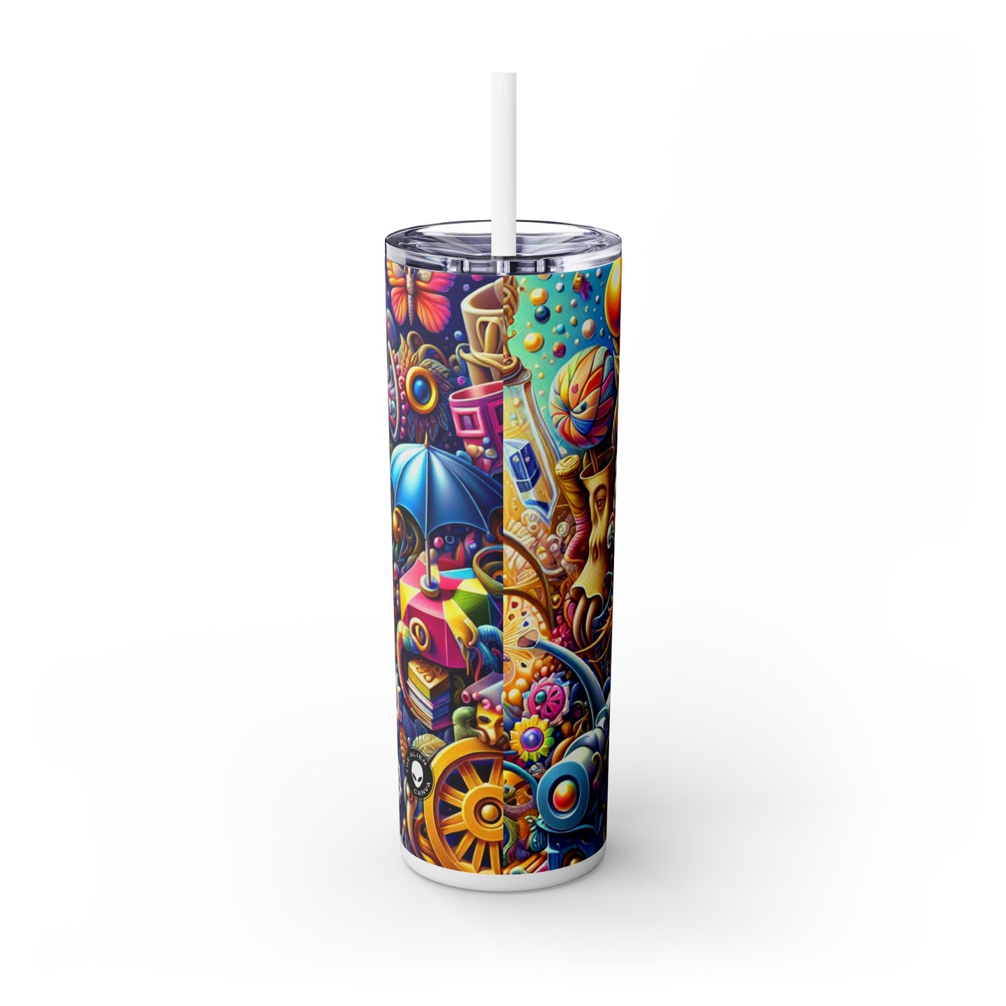 "Cityscape Dreams: A Surreal Night Scene" - The Alien Maars® Skinny Tumbler with Straw 20oz Magic Realism