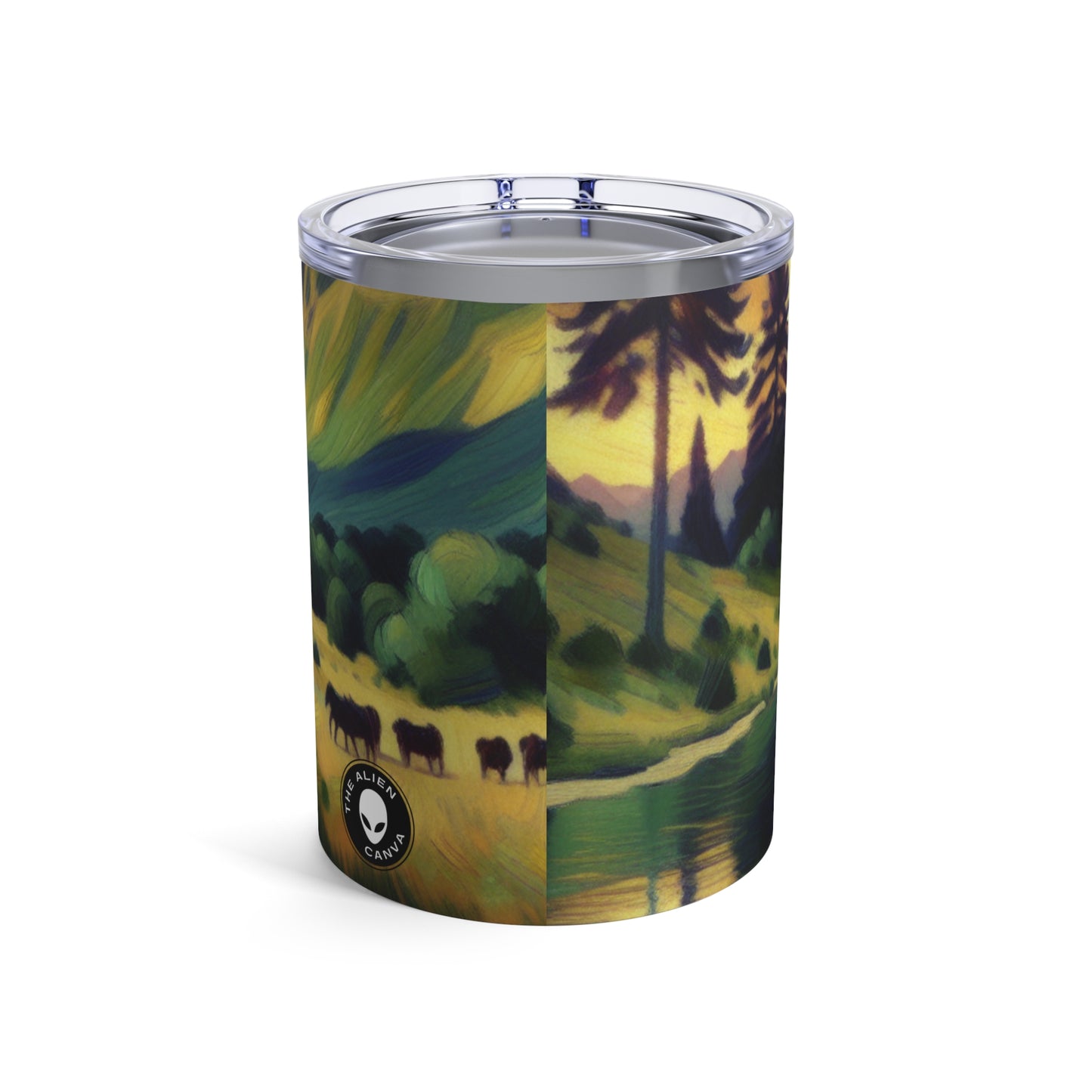 "Anochecer en el campo: una pintura postimpresionista vibrante" - The Alien Tumbler 10oz Postimpresionismo