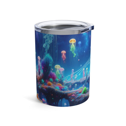 "Neon Jellyfish Fantasia : Une odyssée sous-marine surréaliste" - Le verre Alien 10oz