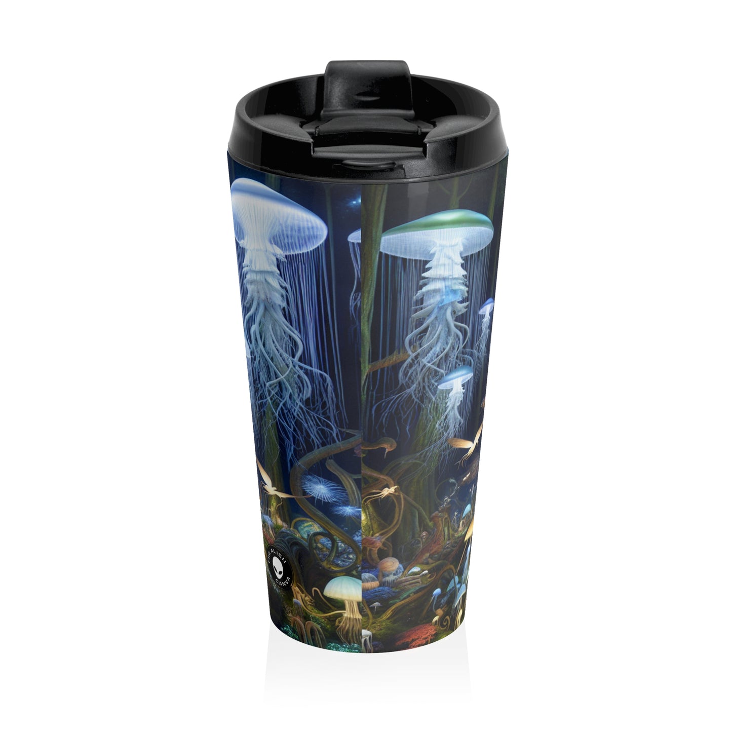 "Jellyfish Grove: A Luminescent Fantasy Forest" - The Alien Stainless Steel Travel Mug