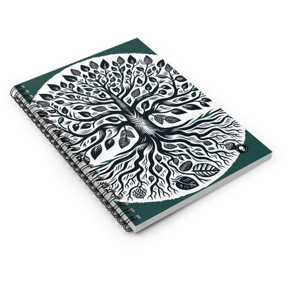 "Modern Woodcut Family Tree" - The Alien Spiral Notebook (Ruled Line) Woodcut Printing