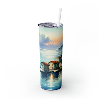 « Aperçu d'un havre de bord de mer » - The Alien Maars® Skinny Tumbler avec paille 20oz Style de peinture à l'aquarelle