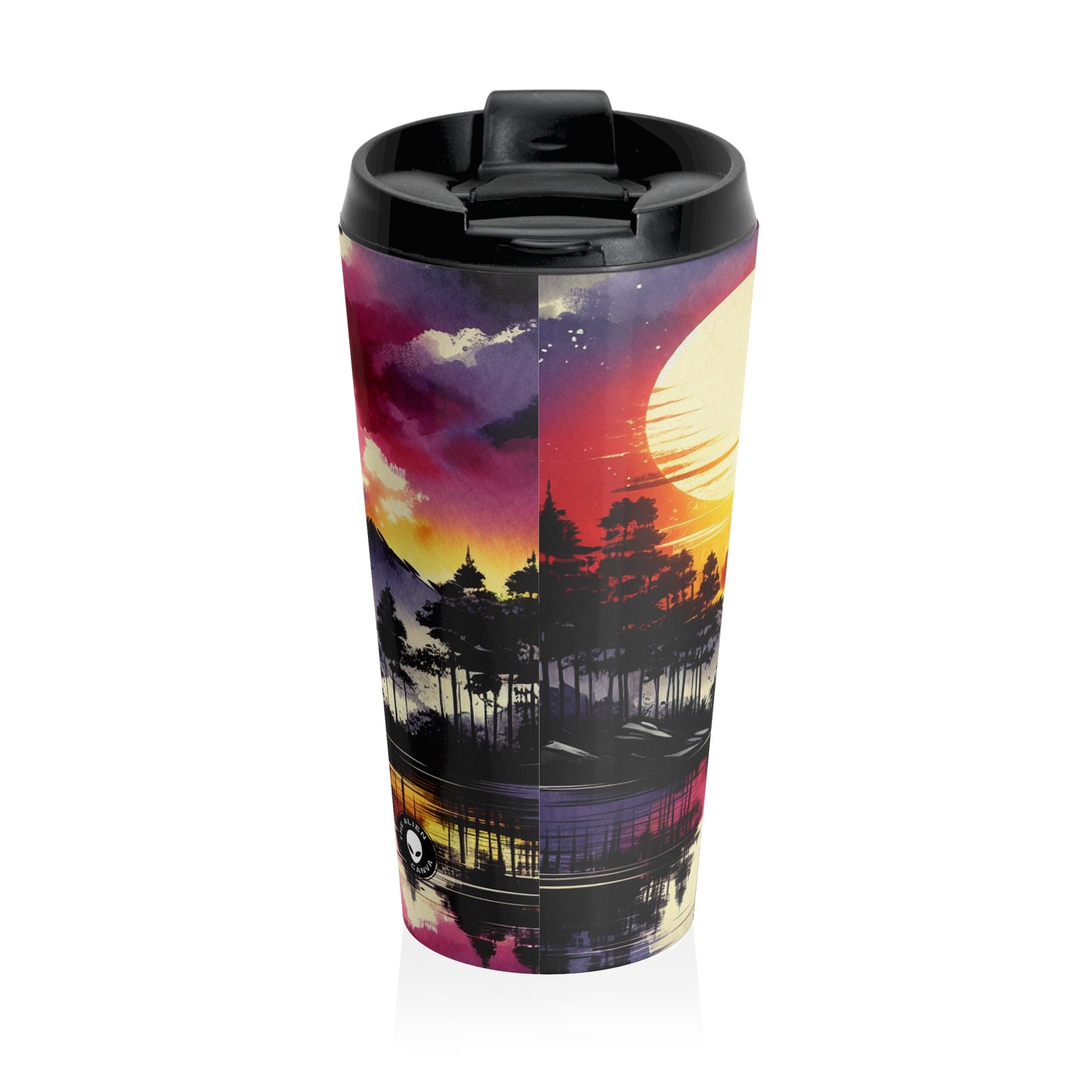 "A Pastel Sunset Symphony" - The Alien Stainless Steel Travel Mug Ink Wash Painting