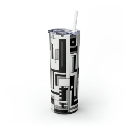 "De Stijl in Black and White" - The Alien Maars® Skinny Tumbler with Straw 20oz De Stijl Style