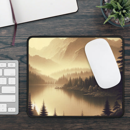 "Amanecer en el lago: Una mañana de montaña con niebla" - The Alien Gaming Mouse Pad Estilo tonalismo