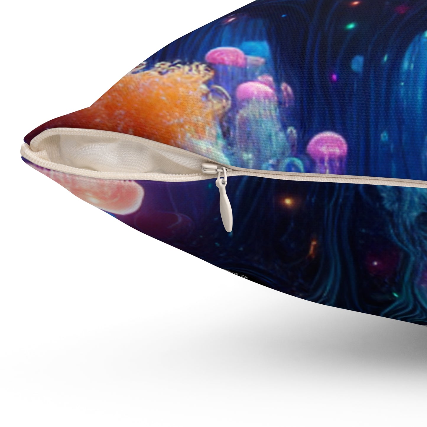 "Neon Jellyfish Fantasia: A Surreal Underwater Odyssey"- The Alien Spun Polyester Square Pillow