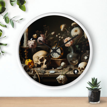 "Dégradation numérique : une vanité contemporaine examinant le consumérisme au 21e siècle" - La peinture de Vanitas de l'horloge murale extraterrestre