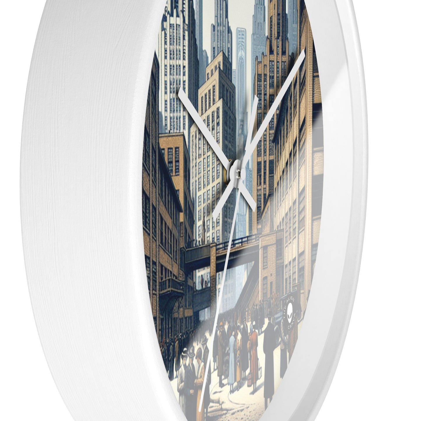 "Geometría urbana: un paisaje urbano moderno con una nueva objetividad" - El reloj de pared alienígena Nueva objetividad