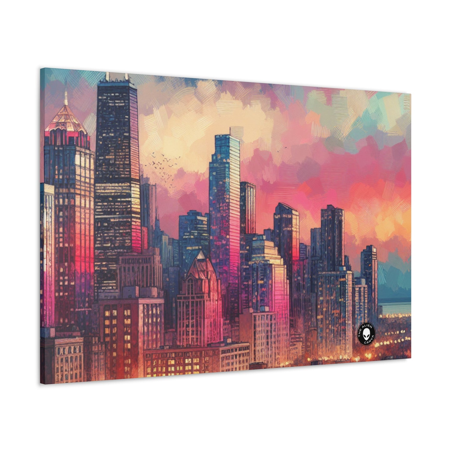 "Dusky Reflections: City Skyline at Sunset" - The Alien Canva