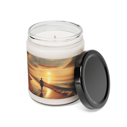 "Un paseo por la playa al atardecer" - La vela de soja con aroma a alienígena, 9 oz, estilo fotorrealista