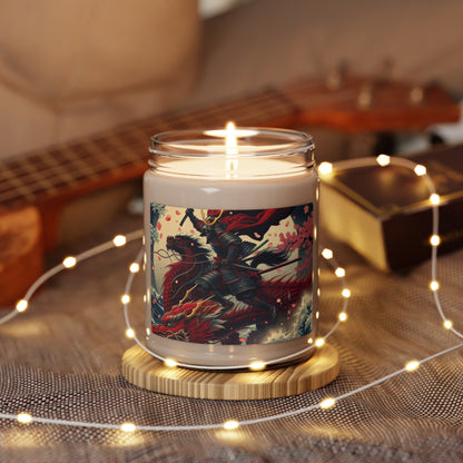 "Storming into Battle: A Samurai's Tale" - The Alien Scented Soy Candle 9oz Ukiyo-e (Japanese Woodblock Printing) Style