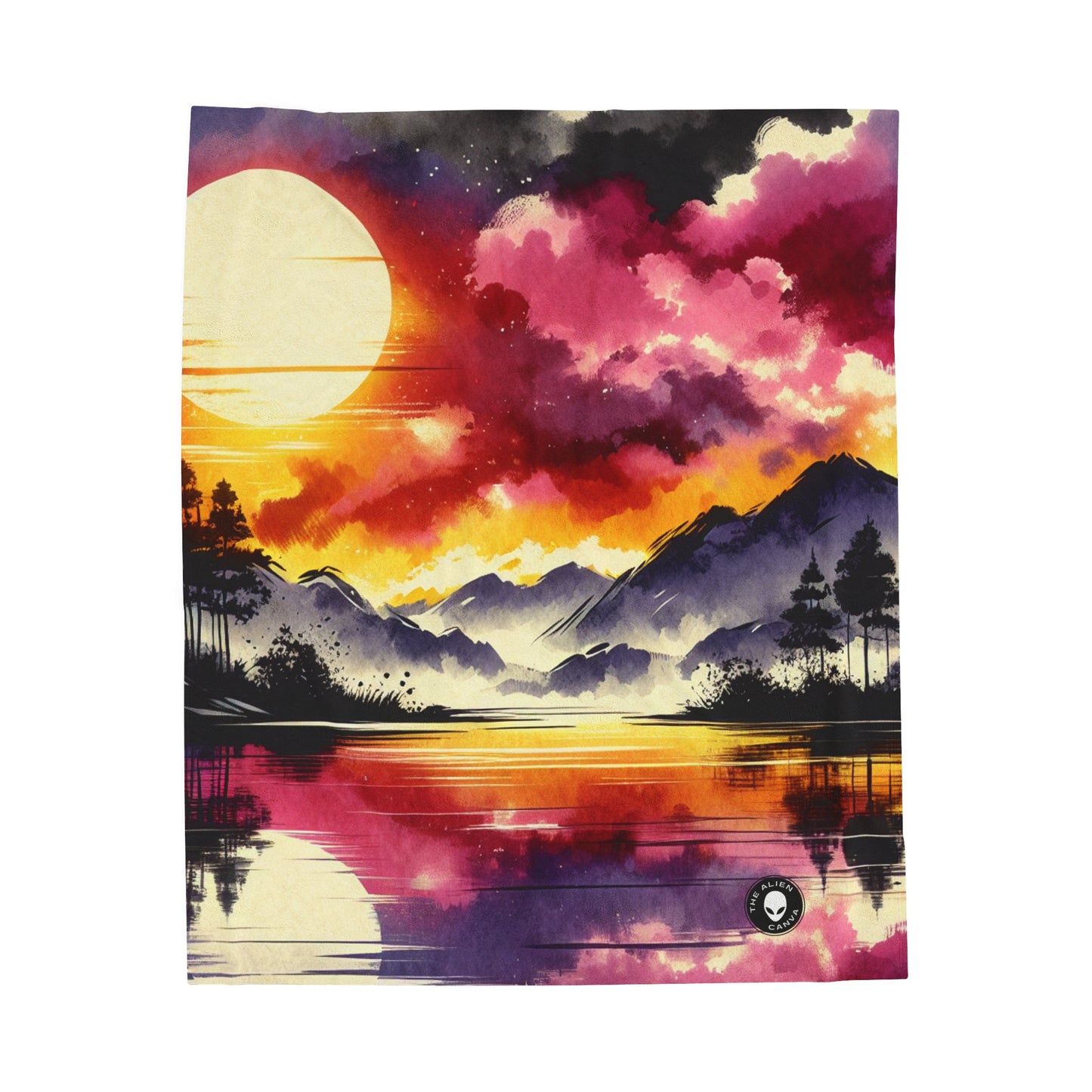 "A Pastel Sunset Symphony" - La peinture à l'encre de la couverture en peluche Alien Velveteen