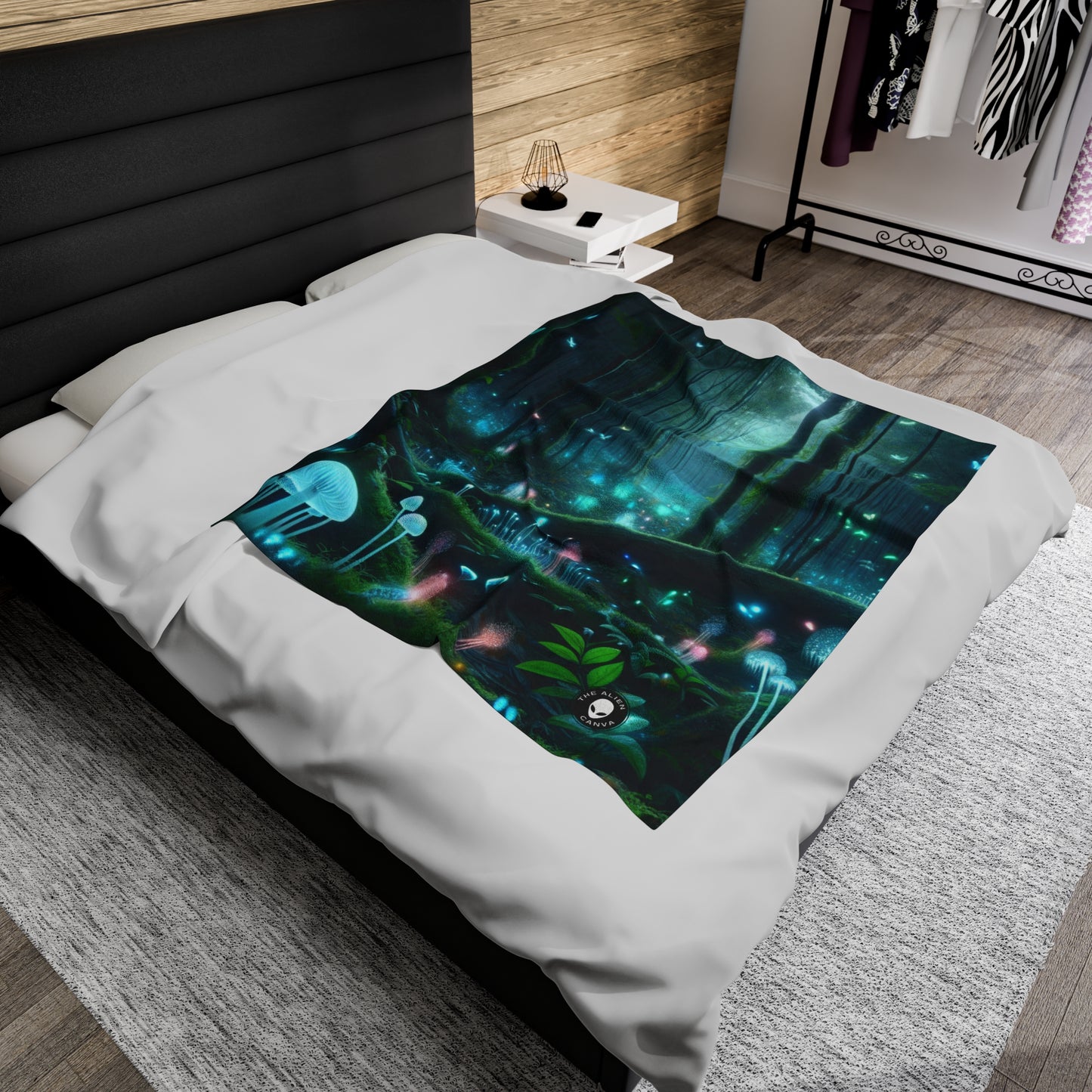 "Enchanted Night: Bioluminescent Forest" - The Alien Velveteen Plush Blanket