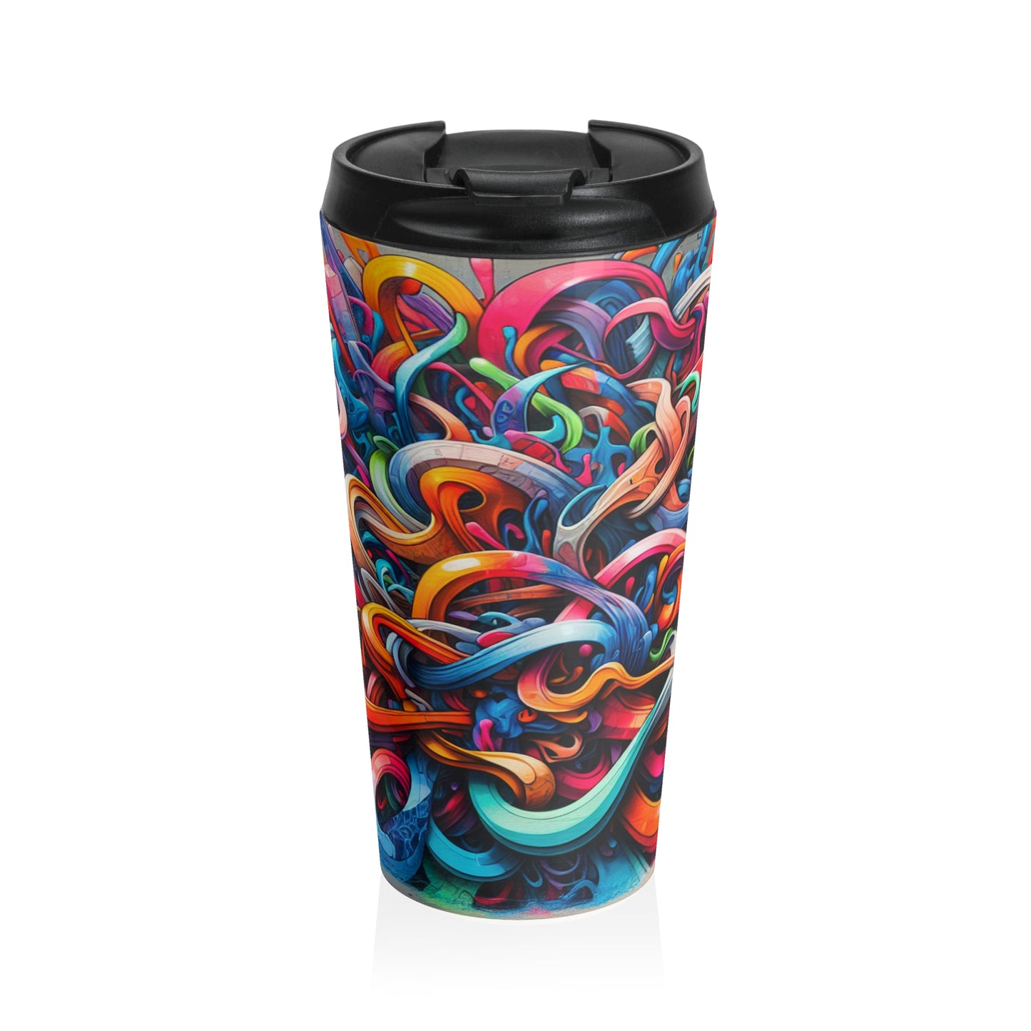 "Urban Vibe: A Graffiti Cityscape" - Taza de viaje de acero inoxidable The Alien Graffiti Art