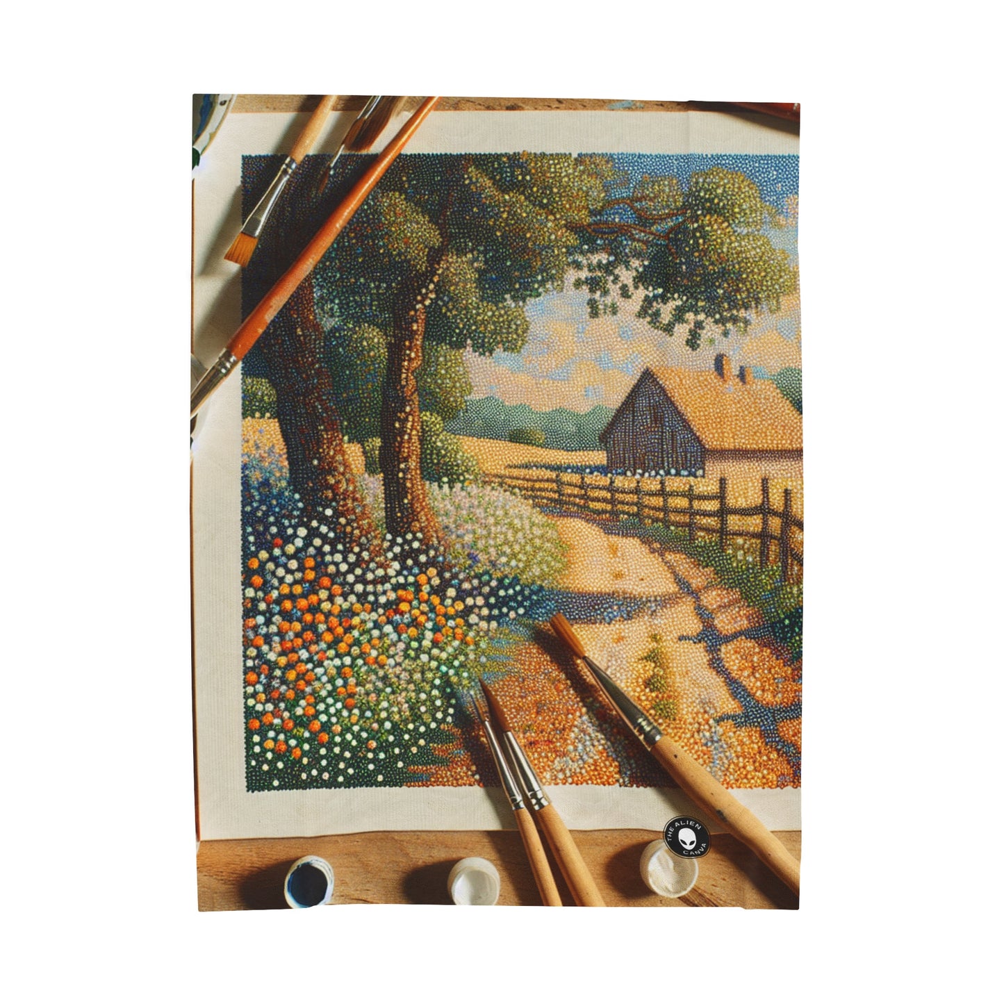 "Autumn Bliss: Pointillism Forest" - The Alien Velveteen Plush Blanket Pointillism