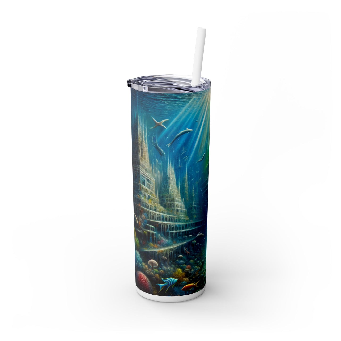 "Ciudad submarina encantada": vaso estrecho con pajita de 20 oz de Alien Maars®