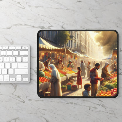 "Sunny Vibes at the Outdoor Market" - The Alien Gaming Mouse Pad Realism Style