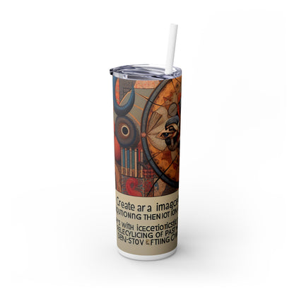 "Digital Chaos: A Postmodern Collage" - The Alien Maars® Skinny Tumbler with Straw 20oz Postmodern Art