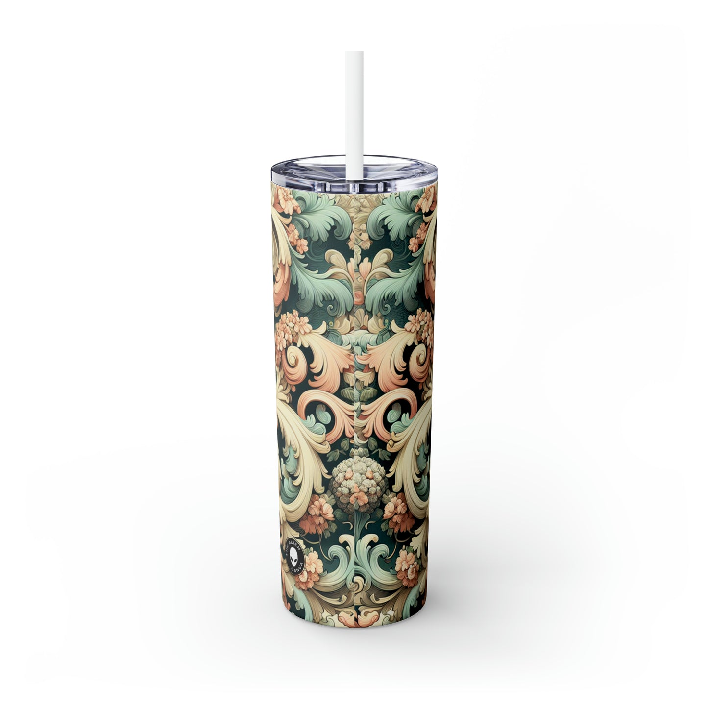 "Garden of Whimsy: A Rococo Fête" - The Alien Maars® Skinny Tumbler with Straw 20oz Rococo