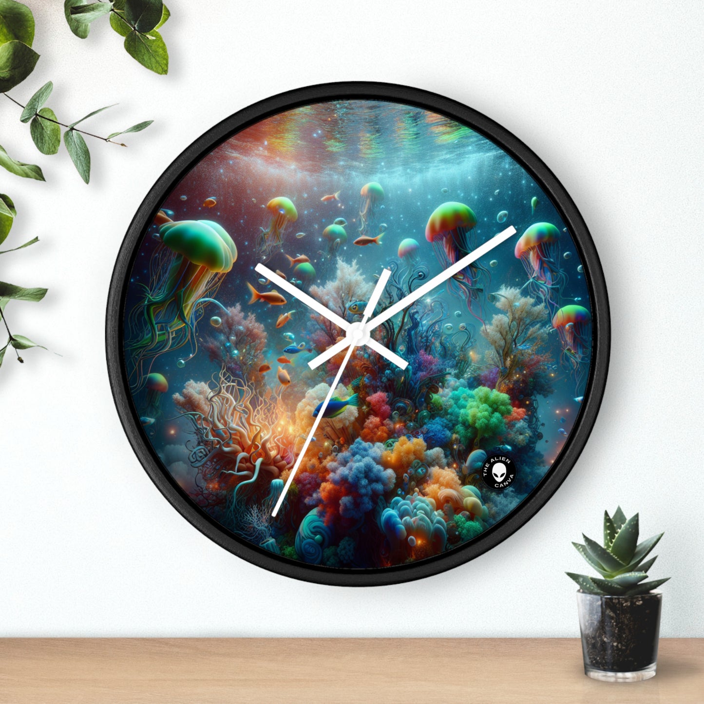 "Neon Fish Dance in Coral Forest" - The Alien Wall Clock