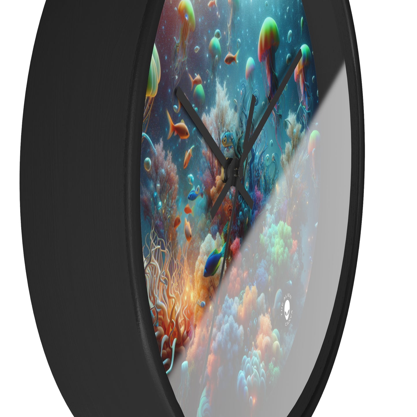 "Neon Fish Dance in Coral Forest" - The Alien Wall Clock