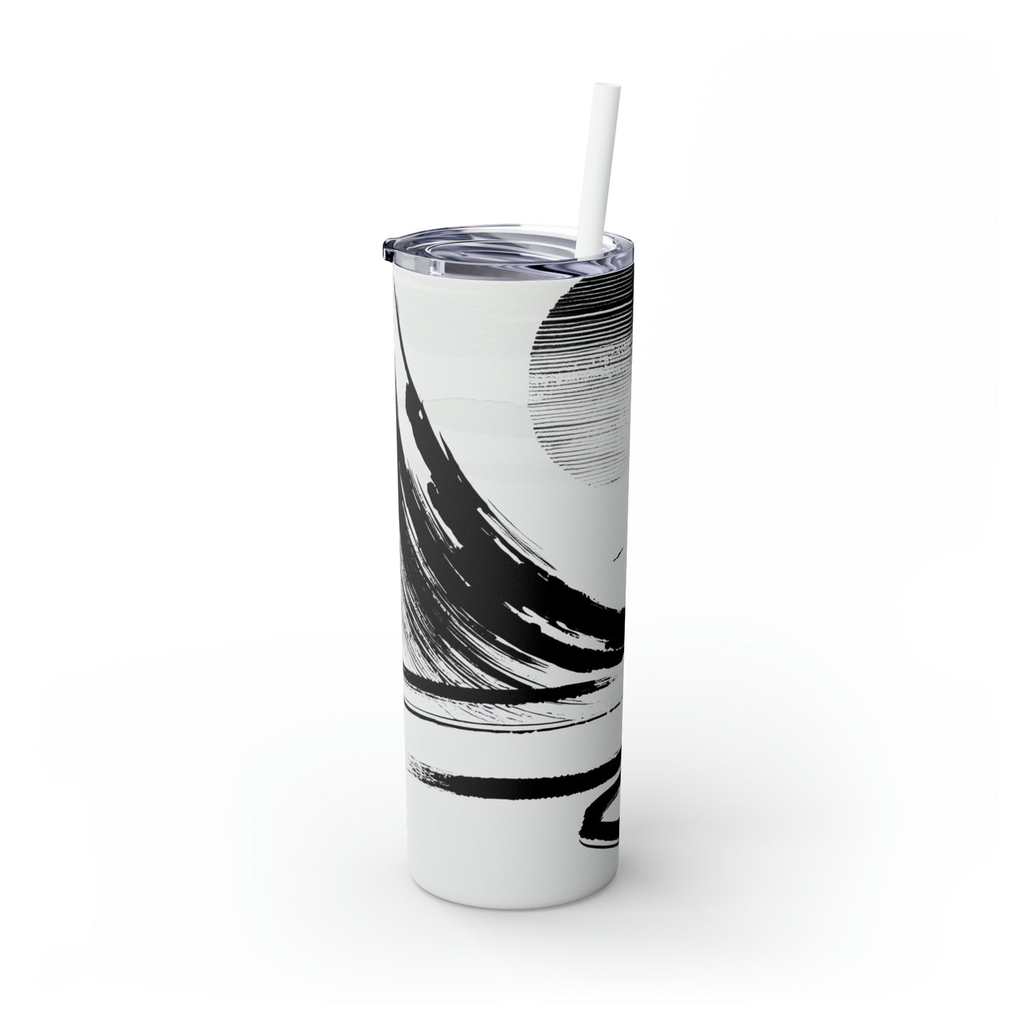 "Harmony of Wind and Water: A Zen Ink Painting" - The Alien Maars® Skinny Tumbler with Straw 20oz Zen Ink Painting