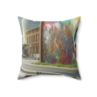 "Galactic Graffiti: A Cosmic Street Art Mural" - L'Alien Spun Polyester Square Pillow Street Art