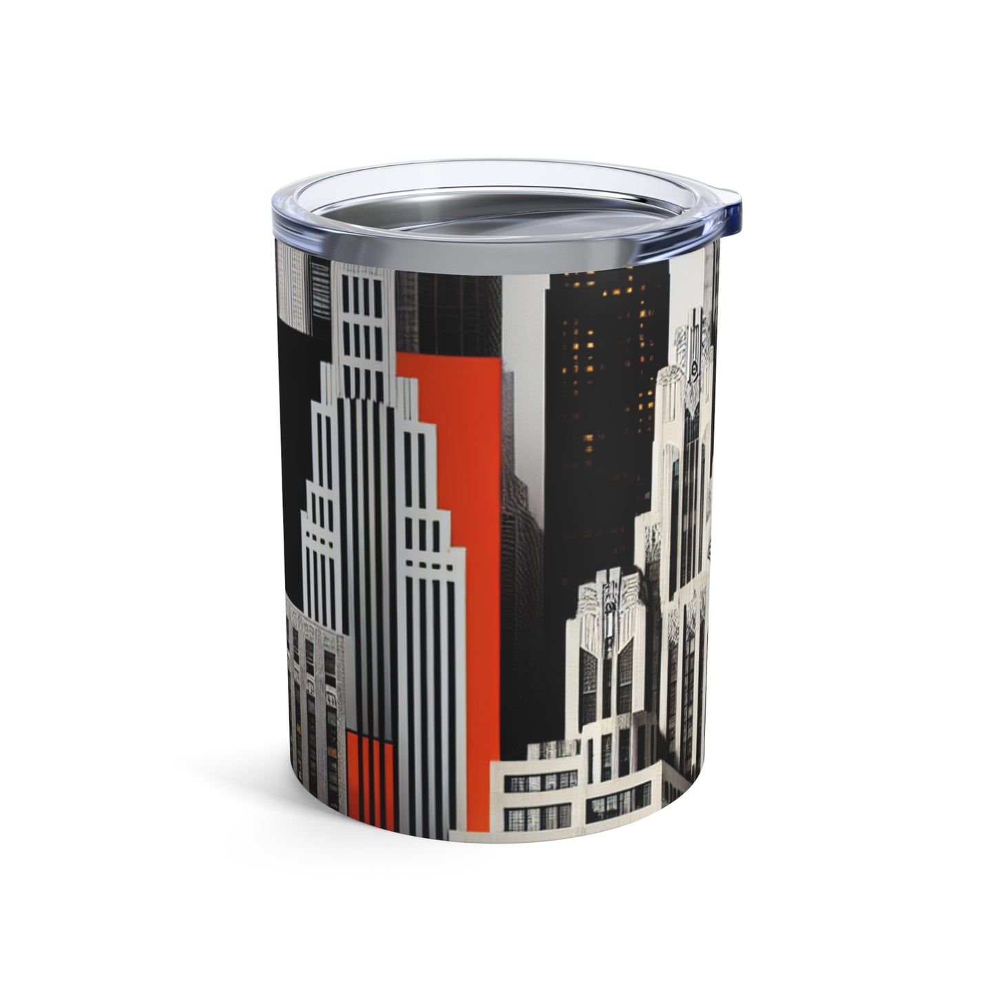 "A Contrast of Times: Classic Art Deco Skyscrapers and a Modern Cityscape" - The Alien Tumbler 10oz Art Deco Style