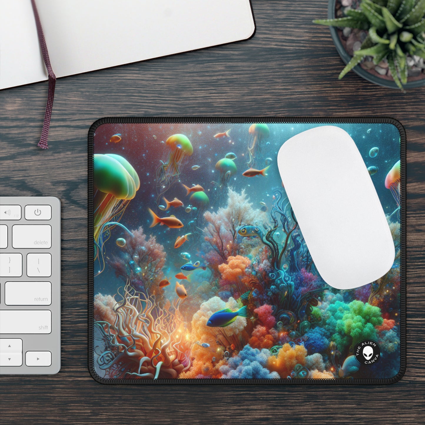 "Neon Fish Dance in Coral Forest" - The Alien Gaming Mouse Pad