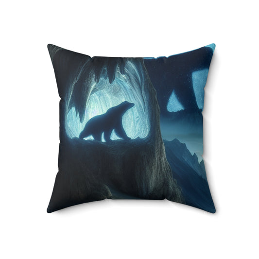 « L’ours et l’équilibre cosmique » - L’Alien Spun Polyester Square Pillow Cave Painting Style