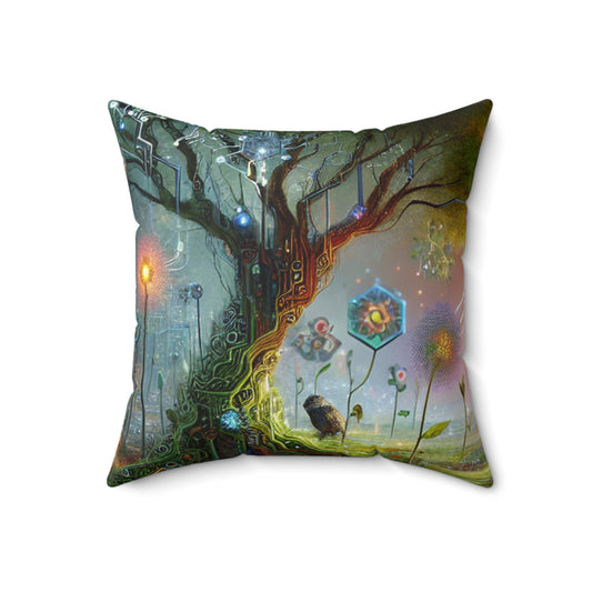 "Techno-Natural Fusion: The Future of Bio Art"- The Alien Spun Polyester Square Pillow Bio Art